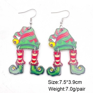 Boucles d'oreilles elfe de Noël en acrylique avec chapeau et bottes rayés rouge vert