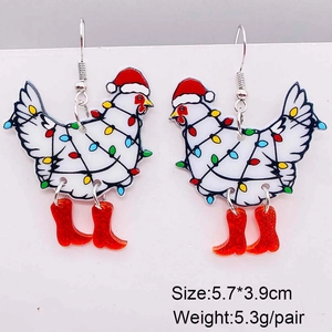 Boucles d'oreilles Noël en acrylique coq avec bonnet de Père Noël et lumières colorées