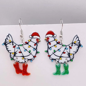 Boucles d'oreilles de Noël en acrylique coq avec lumières et pendentifs bottes pailletées
