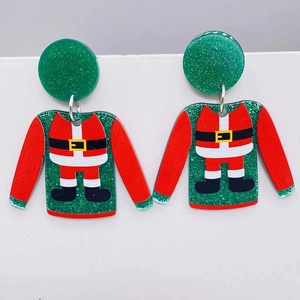 Grüne Pailletten-Weihnachtspullover-Ohrringe mit Weihnachtsmann-Muster aus Acryl