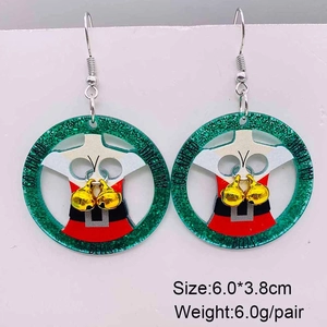Boucles d'oreilles Noël en acrylique avec cercles pailletés verts et clochettes dorées