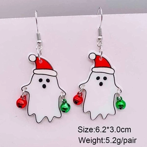 Boucles d'oreilles fantôme en acrylique avec bonnet de Noël et clochettes festives