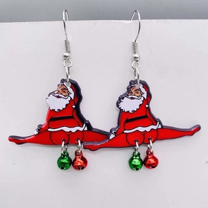 Funny split Santa Claus earrings with colorful mini bells for Christmas festive parties