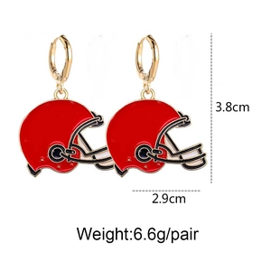 Boucles d'oreilles casque de football américain rouge en alliage doré émaillé