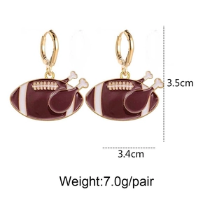 Boucles d'oreilles émaillées en forme de rugby et de pilon de dinde avec spécifications