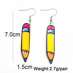 Boucles d'oreilles tendance en acrylique en forme de crayon jaune avec dimensions