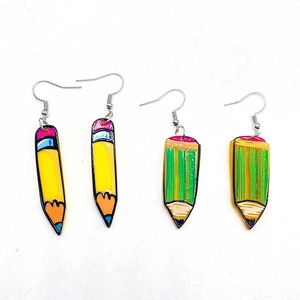 Boucles d'oreilles crayons créatives en acrylique jaune et vert avec crochets en argent