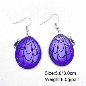 Detail showing 5.8x3.0cm purple Gothic teardrop earrings with black spider accent