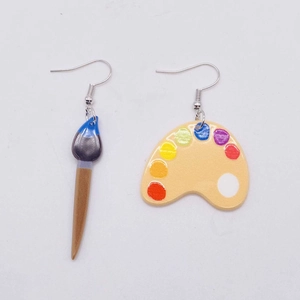 Creative paintbrush and palette asymmetric acrylic drop earrings for teachers and art lovers