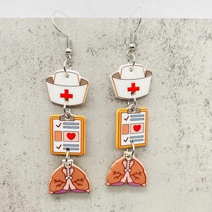 Nurse themed acrylic earrings with nurse hat, clipboard, and lung anatomy charms