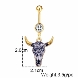 Piercing de nombril doré avec pendentif tête de taureau et zircon scintillant