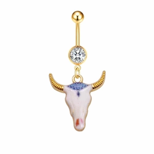 Piercing de nombril en acier doré avec pendentif tête de taureau de style bohème