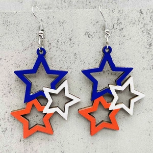 Pendientes de estrella de madera roja blanca azul hechos a mano para el Día Independencia