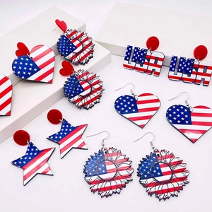US flag themed acrylic earrings with heart star sunflower and USA letter shapes