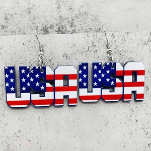 Detail of USA acrylic earrings with American flag pattern for Independence Day