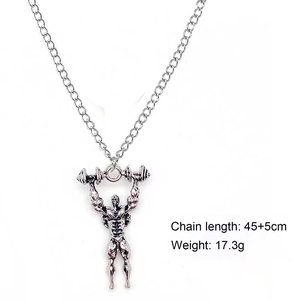 Collier vintage pour homme avec pendentif d'haltérophile et texture musculaire
