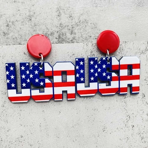 Patriotic USA flag acrylic earrings with red studs for Independence Day celebration