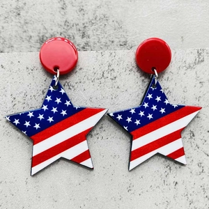 Star-shaped acrylic USA flag earrings with red round studs for Independence Day