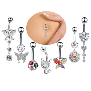 Stainless Steel Navel Ring Butterfly Heart Flower Pendant Zirconia Belly Button Piercing Jewelry For Women Body Jewelry