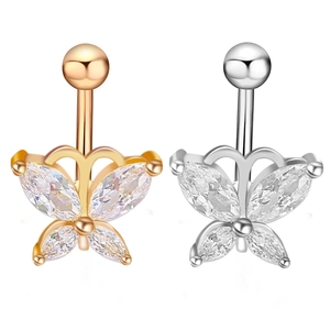 Funkelndes Edelstahl-Schmetterling-Bauchnabelpiercing mit marquise-geschliffenem Zirkonia