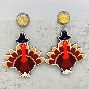 Pendientes festivos de pavo para Acción de Gracias en madera con motivos de otoño y arce