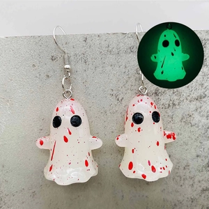 Pendientes de fantasma 3D luminosos con manchas de sangre para joyas de Halloween