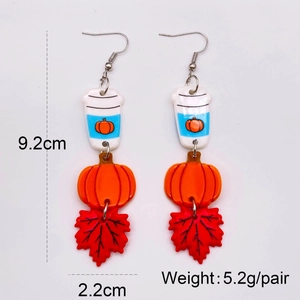 Autumn acrylic drop earrings with pumpkin, maple leaf and coffee cup pendants