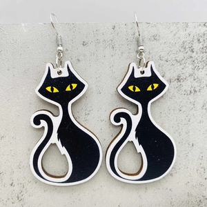 Orecchini pendenti artistici a gatto nero con occhi gialli per la festa di Halloween