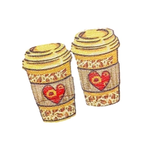 Fall Thanksgiving coffee cup embroidered patches with leopard print and red heart detail