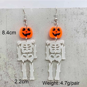 Luminous pumpkin skeleton drop earrings for Halloween decorations and costume jewelry