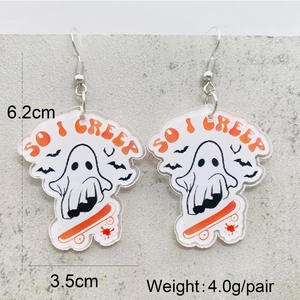 Geister-Ohrringe mit SO CREEP-Schriftzug auf Skateboard, Maße 6,2 cm lang und 3,5 cm breit