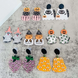 Halloween Acryl Ohrhänger Gruselig Gespenst Kürbis Katze Erdbeere Augapfel Ohrringe Für Damen Festival Party Schmuck Geschenk