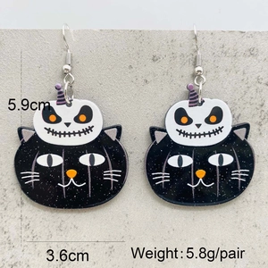 Boucles d'oreilles Halloween en acrylique avec crâne, chat noir et paillettes