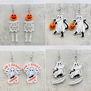 Halloween Acryl Ohrhänger Gruseliges Gespenst Katze Kürbis Skateboard Gothic Ohrringe Festliche Party Schmuck Für Damen Geschenk