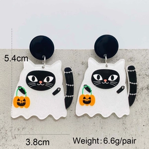 Halloween Geisterkatze Ohrringe aus Acryl mit Kürbis-Korb, 5,4cm festlicher Schmuck