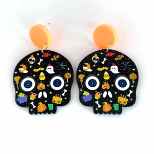 Boucles d'oreilles Halloween en acrylique avec crâne et motifs graffiti festifs
