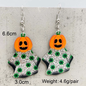 Glitzernde Halloween Kürbis-Geist-Ohrringe aus Acryl mit Blumenmuster und Silberhaken