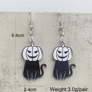 Cartoon Halloween cat pumpkin acrylic earrings with size and weight measurement details