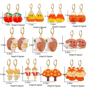 Autumn Thanksgiving earrings set featuring pumpkin hedgehog and fox enamel charms