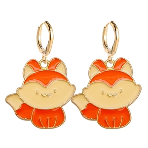 Cute orange fox dangle earrings with gold metal leverage back for Thanksgiving jewelry
