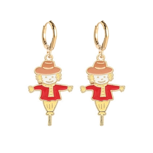 Cute Thanksgiving scarecrow drop earrings with colorful enamel in polished gold alloy