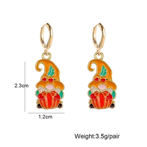Enamel festive gnome earrings with orange hats and red pumpkins for Thanksgiving