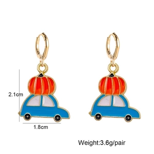 Thanksgiving pumpkin and blue truck drop earrings made of alloy with gold hooks