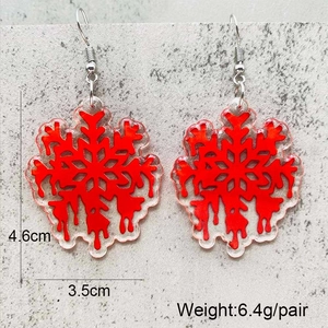 Christmas red snowflake acrylic drop earrings with silver metal hooks for winter holidays