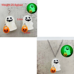 Halloween Leuchtend Gespenst Schmuckset Harz Kürbis Süßigkeiten Kette Ohrringe Damen Party Schmuck