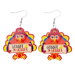 Pendientes de pavo de Acción de Gracias en acrílico con cartel de Gobble Gobble