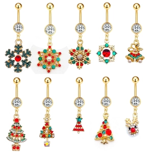 Roestvrijstalen Kerst Navelpiercing Strass Sneeuwvlok Kerstman Rendier Hanger Lichaamssieraden Feestdagen Cadeau
