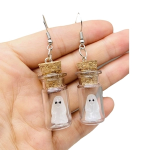 Pendientes de fantasma luminoso en botella de vidrio para joyas de Halloween