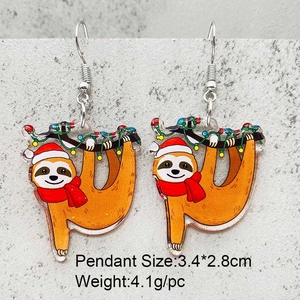 Boucles d'Oreilles Pendantes en Acrylique de Noël Chat de Bande Dessinée Vache Paresseux Avec Bonnet de Noël Bijoux de Fête