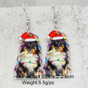 Détail des boucles d'oreilles chien en acrylique avec dimensions pour cadeaux de Noël